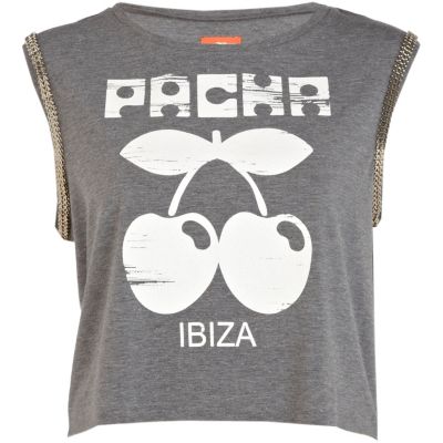 Grey Pacha chain trimmed cropped tank top