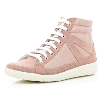 Pink contrast panel lace up high tops 