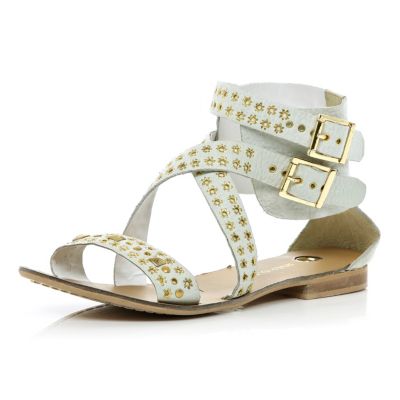 White studded strap gladiator sandals