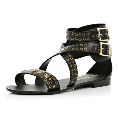 Black studded strap gladiator sandals