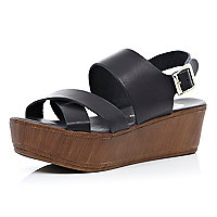 Black chunky strap flatform sandals