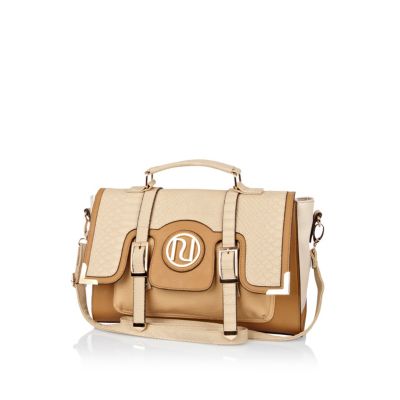 Beige snake colour block satchel