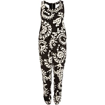 Black and white geometric print jumpsuit