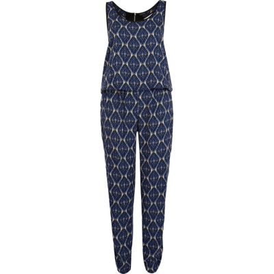 Blue tribal print smart jumpsuit