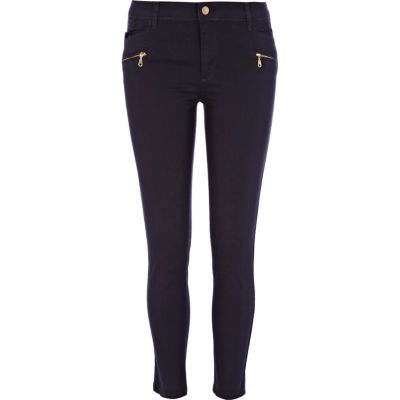 Navy skinny biker trousers