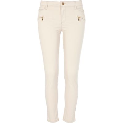 Beige skinny biker trousers