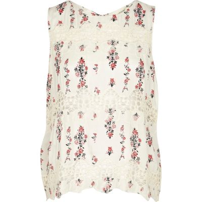 White floral lace insert shell top