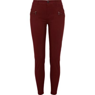 Dark red biker trousers