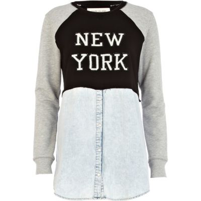 Light wash New York sweat denim shirt