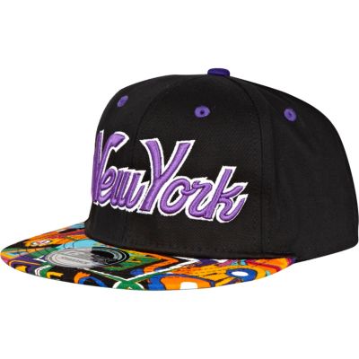 Black New York aztec print peak trucker hat
