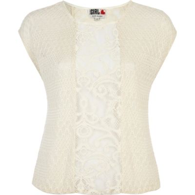 Cream Chelsea Girl lace insert knit top