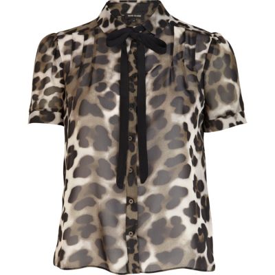 Khaki animal print dolly blouse
