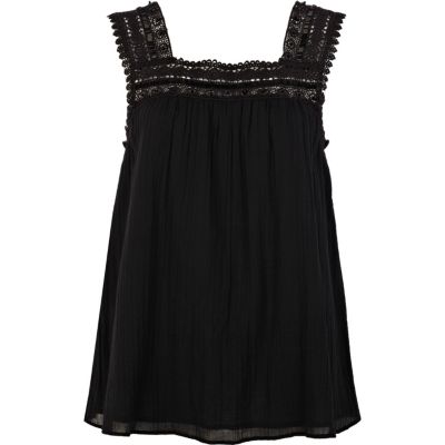 Black crochet trim swing cami top