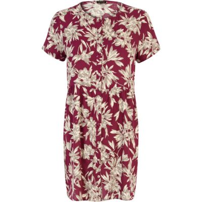 Purple oriental flower print smock dress