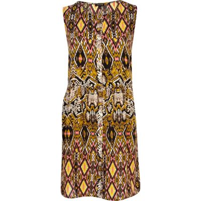 Yellow snake print sleeveless smock dress