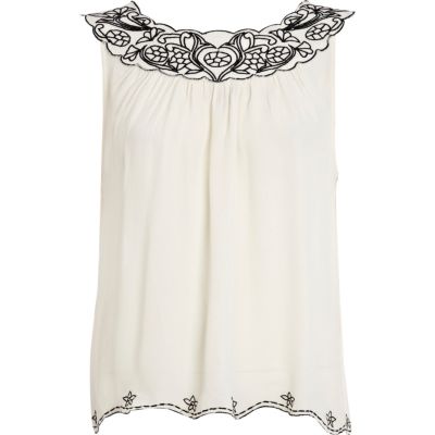 White contrast embroidered swing top