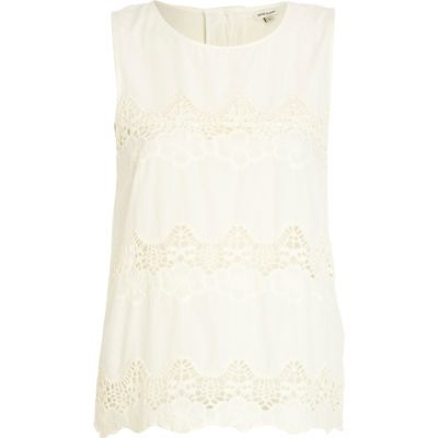 Cream lace insert shell top