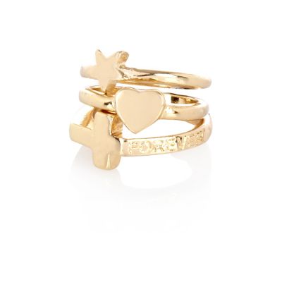 Gold tone charm midi ring pack