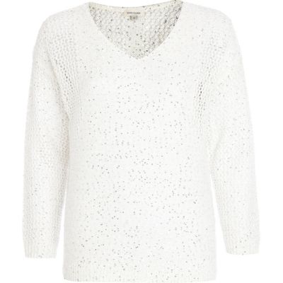 White mesh sequin embellished jumper