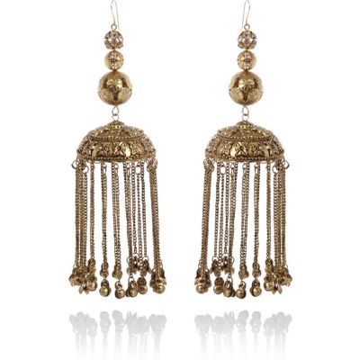 Gold tone oversized chandelier earrings