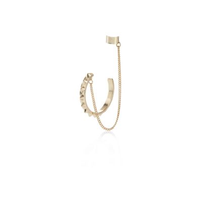 Gold tone spike hoop earring and cuff
