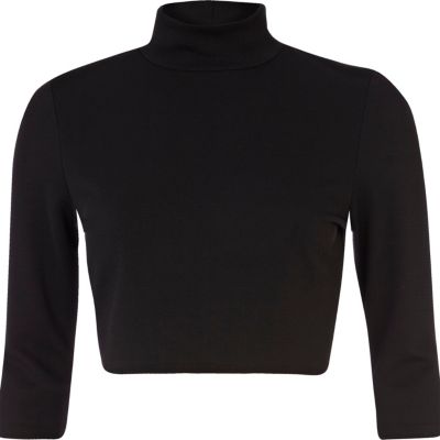 Black turtle neck crop top