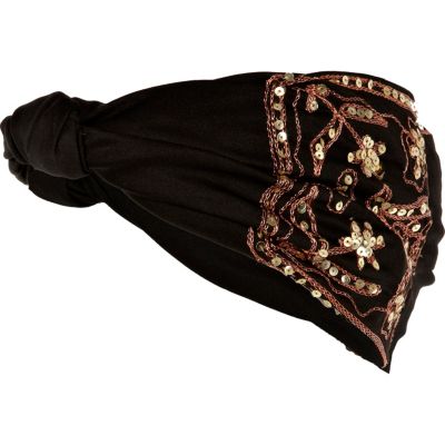 Black embroidered hair band 