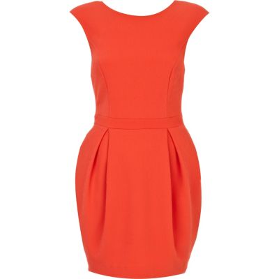 Orange sleeveless low back cocoon dress