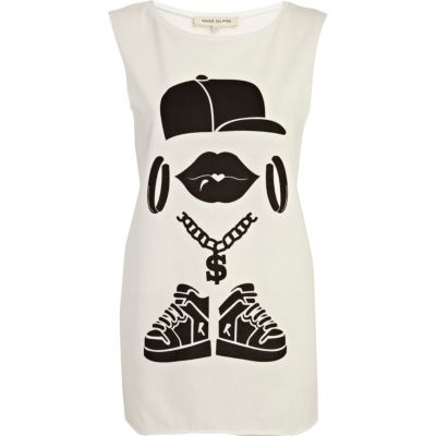 White hip hop bling print tank top