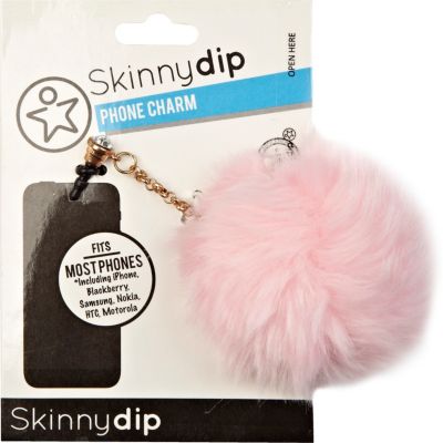 Pink Skinnydip pom pom phone charm