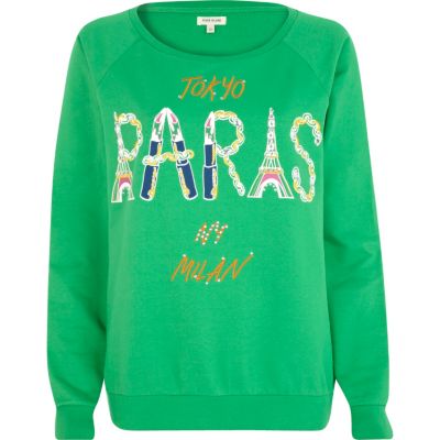 Green Paris city print dolman top