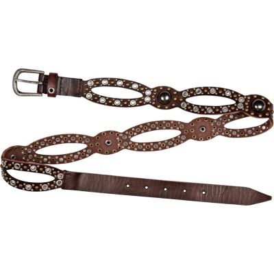 Brown cut out stud and eyelet belt