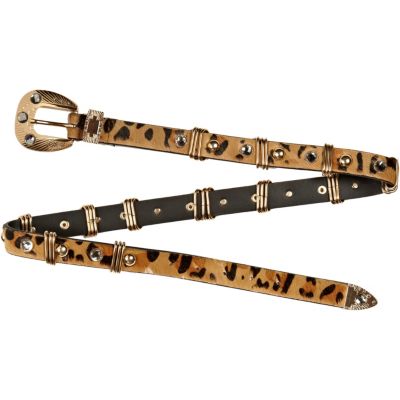 Brown animal print ponyskin belt