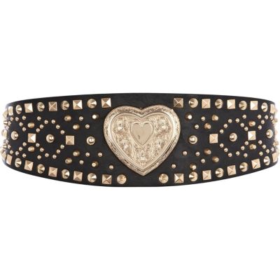 Black studded heart waist belt