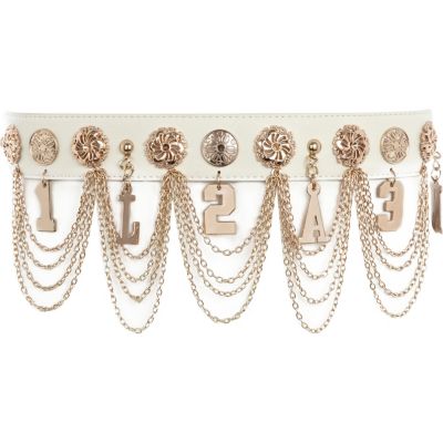 White Glam hanging chain waist belt