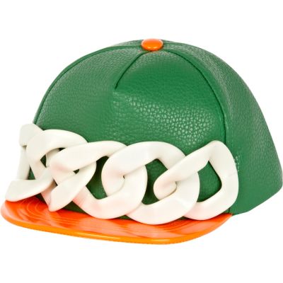 Green oversized curb chain flat cap