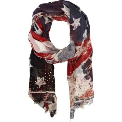 Navy American flag print lightweight scarf