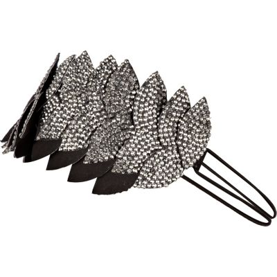 Grey diamante embellished leaf head band 