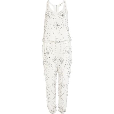 White gem stone embellished jumpsuit