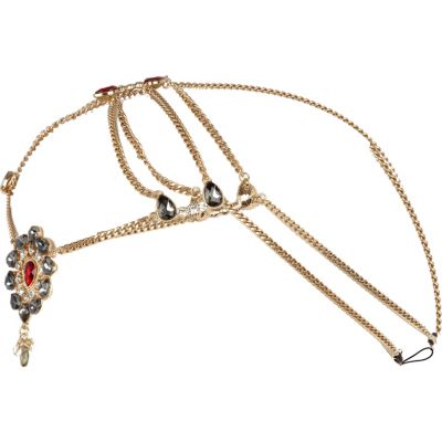 Gold tone embellished hair chain