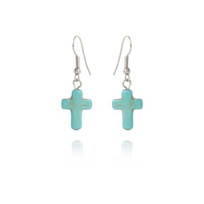 Turquoise semi-precious cross earrings