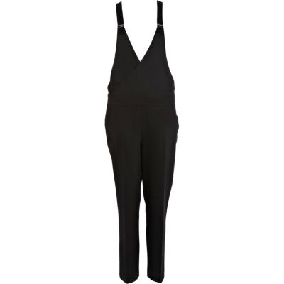 Black smart wrap dungarees
