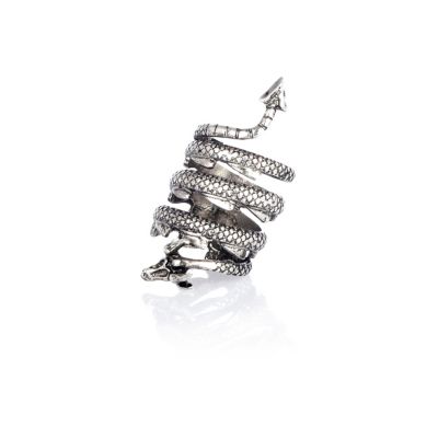 Silver tone dragon coil ring