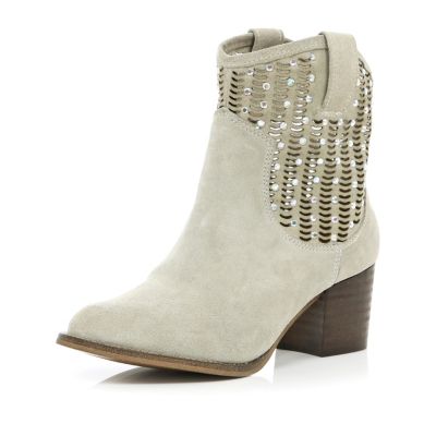 White laser cut diamante western boots