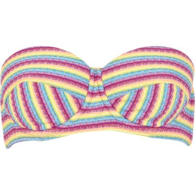 Pink rainbow stripe bustier bikini top