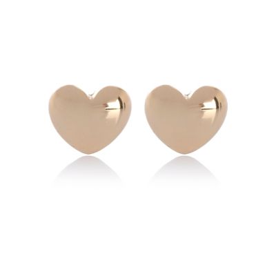 Gold tone chunky heart stud earrings