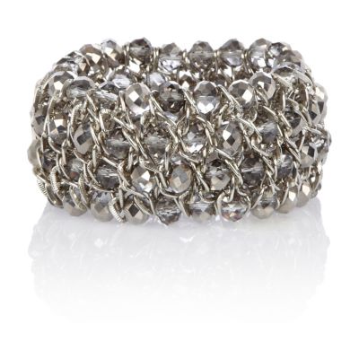 Silver tone faceted bead stretch bracelet