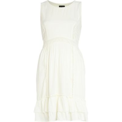 Cream ruffle hem sleeveless dress 
