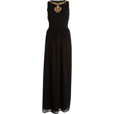 Black embellished sleeveless maxi dress