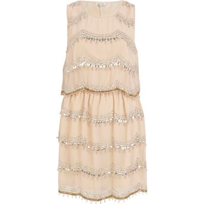 Pink embellished sleeveless flapper dress